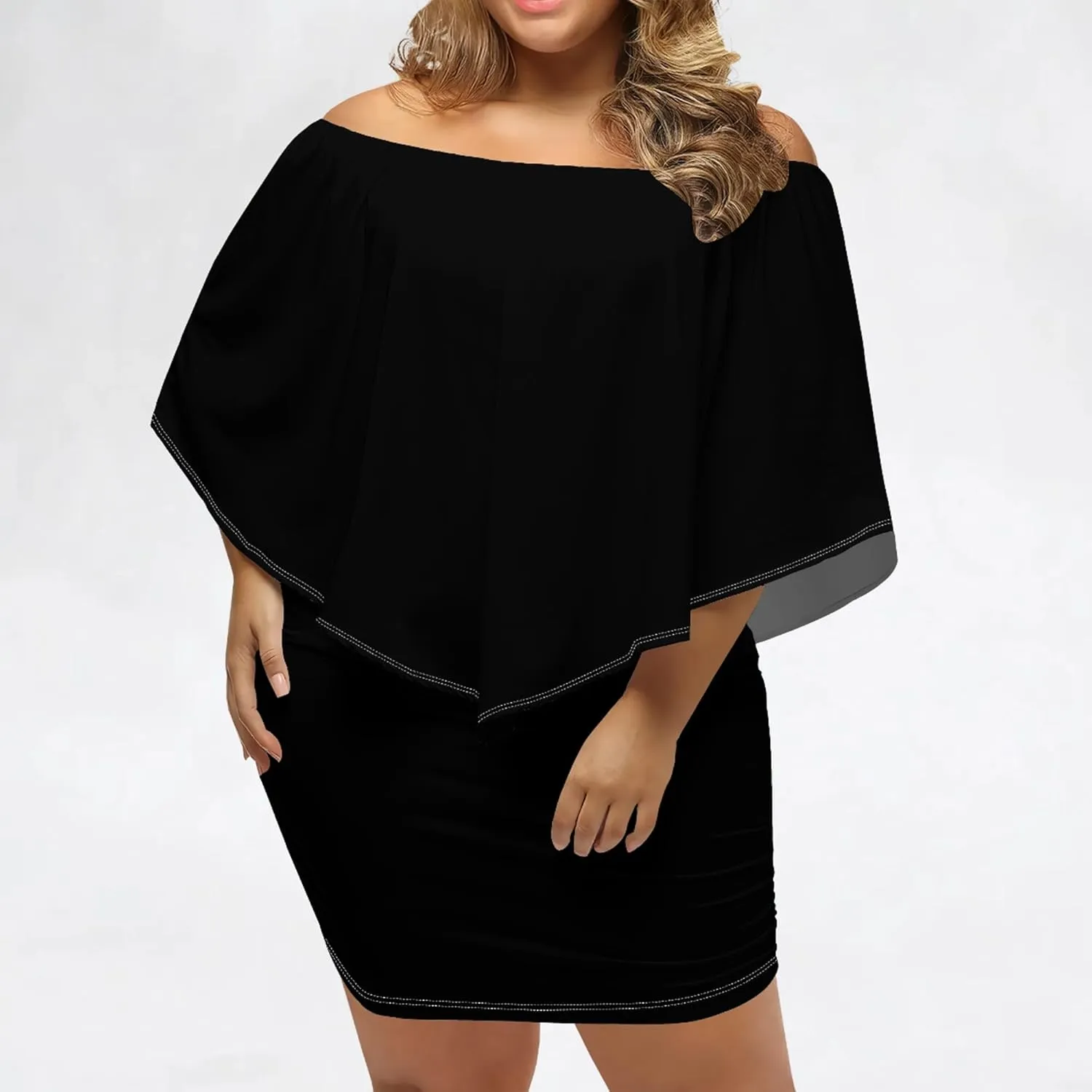 Plus Size Dresses for Curvy Women Off The Shoulder Bodycon Ruffles Multiple Dressing Layered Wedding Guest Party Mini Dress