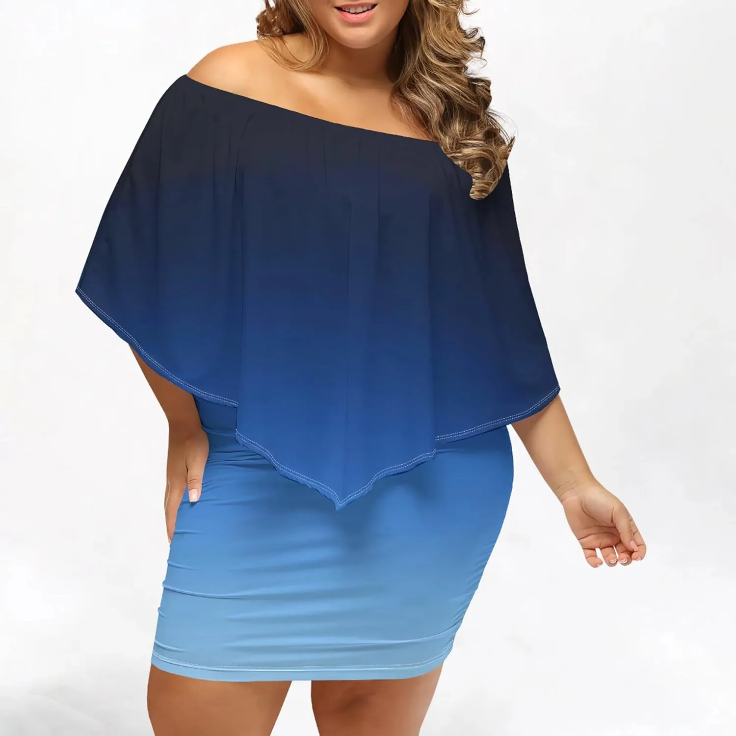 Plus Size Dresses for Curvy Women Off The Shoulder Bodycon Ruffles Multiple Dressing Layered Wedding Guest Party Mini Dress