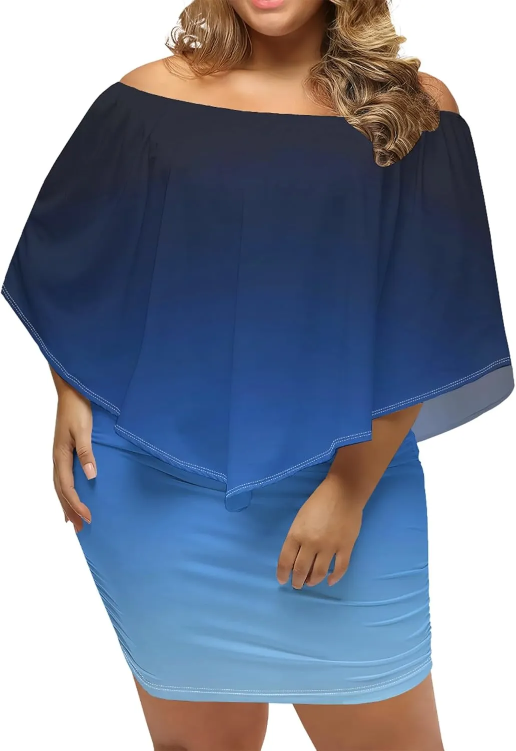Plus Size Dresses for Curvy Women Off The Shoulder Bodycon Ruffles Multiple Dressing Layered Wedding Guest Party Mini Dress