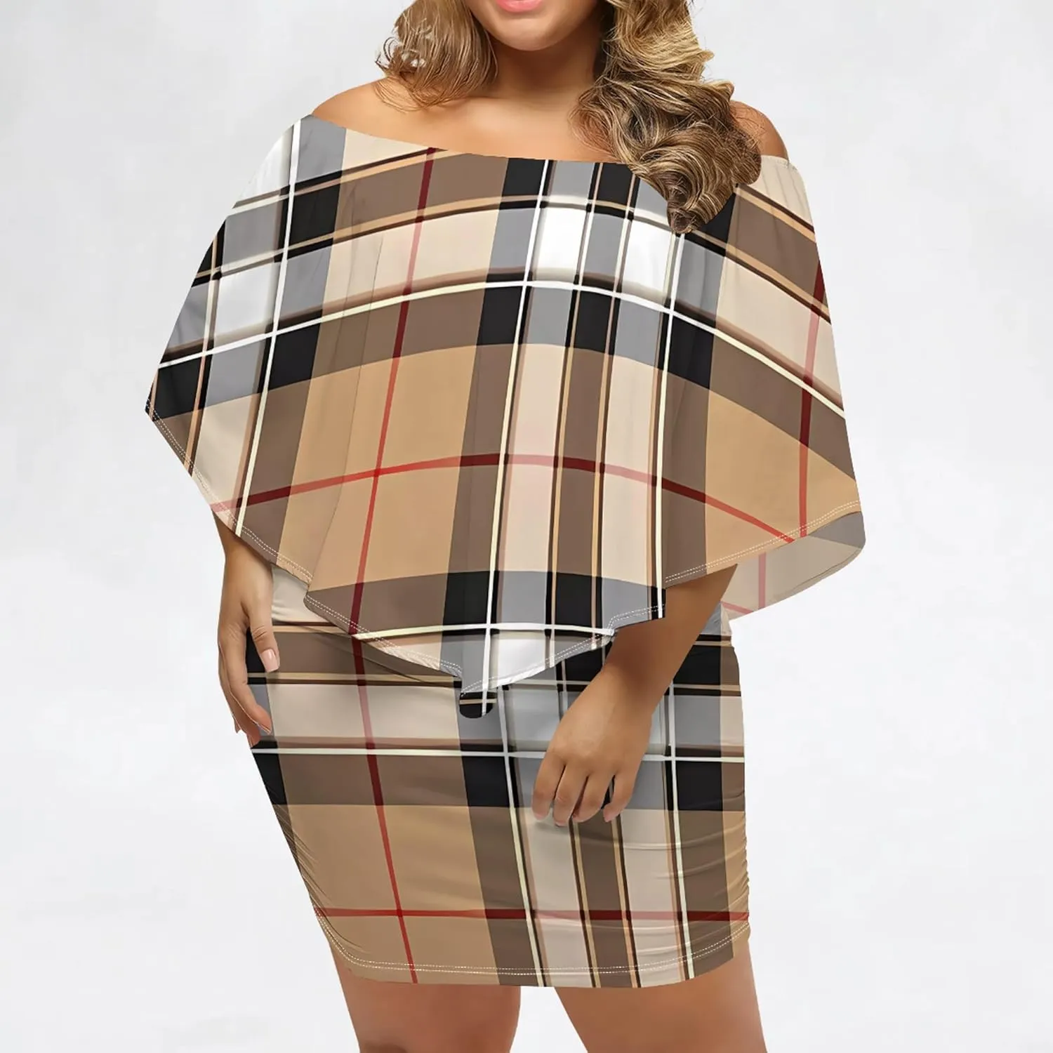 Plus Size Dresses for Curvy Women Off The Shoulder Bodycon Ruffles Multiple Dressing Layered Wedding Guest Party Mini Dress