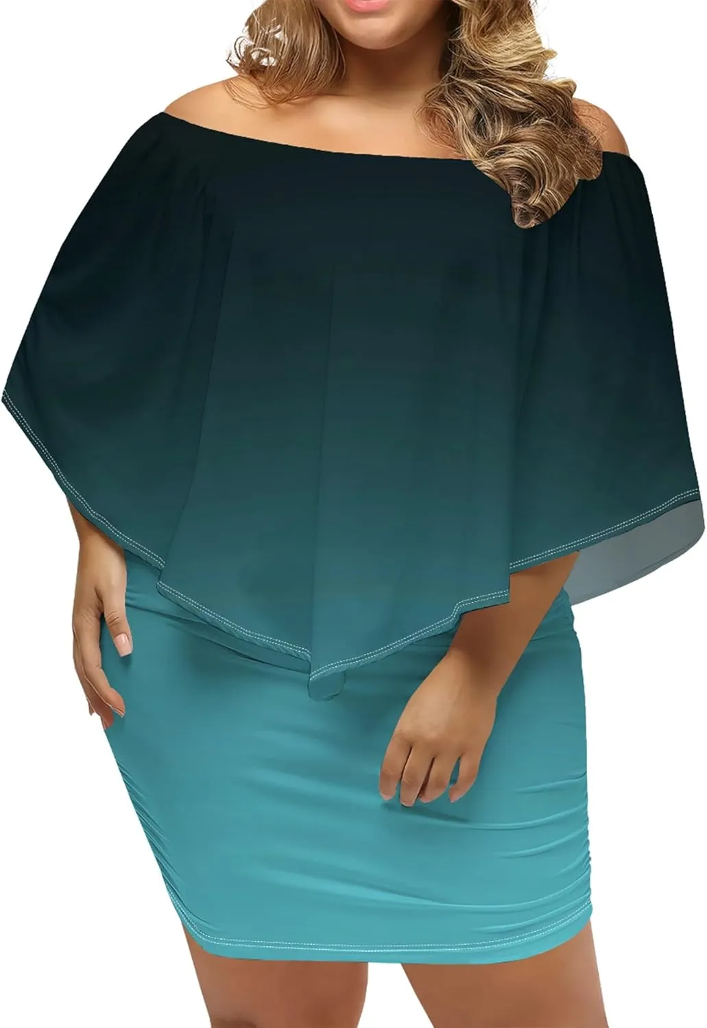 Plus Size Dresses for Curvy Women Off The Shoulder Bodycon Ruffles Multiple Dressing Layered Wedding Guest Party Mini Dress