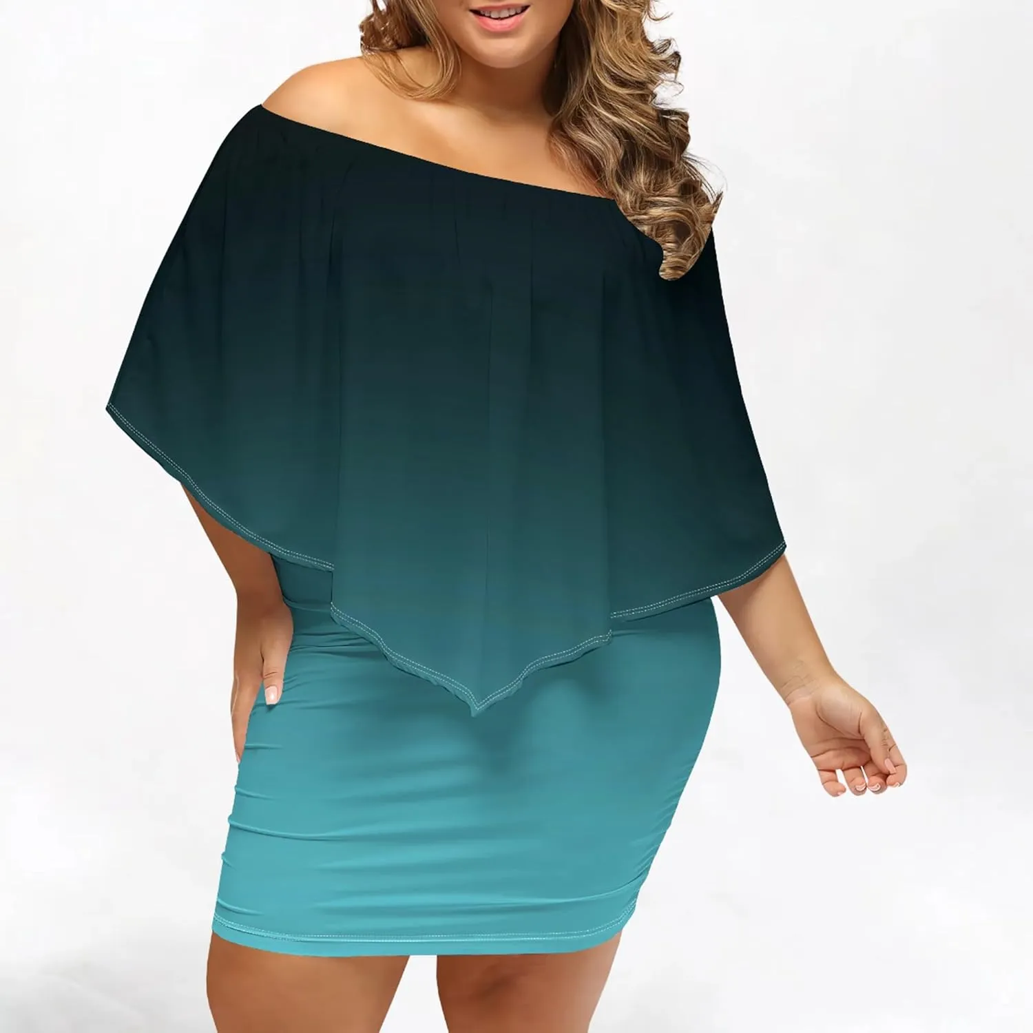 Plus Size Dresses for Curvy Women Off The Shoulder Bodycon Ruffles Multiple Dressing Layered Wedding Guest Party Mini Dress