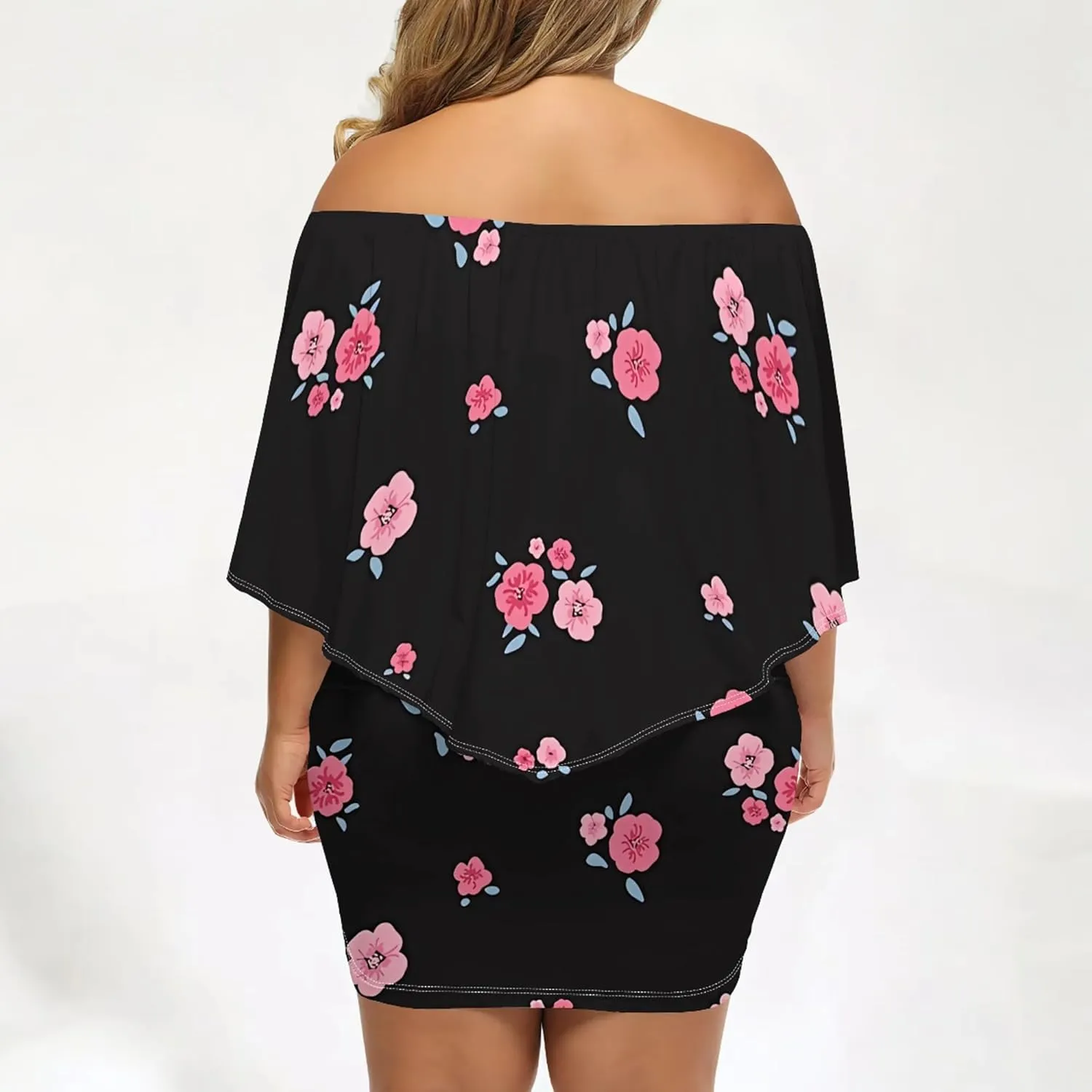 Plus Size Dresses for Curvy Women Off The Shoulder Bodycon Ruffles Multiple Dressing Layered Wedding Guest Party Mini Dress