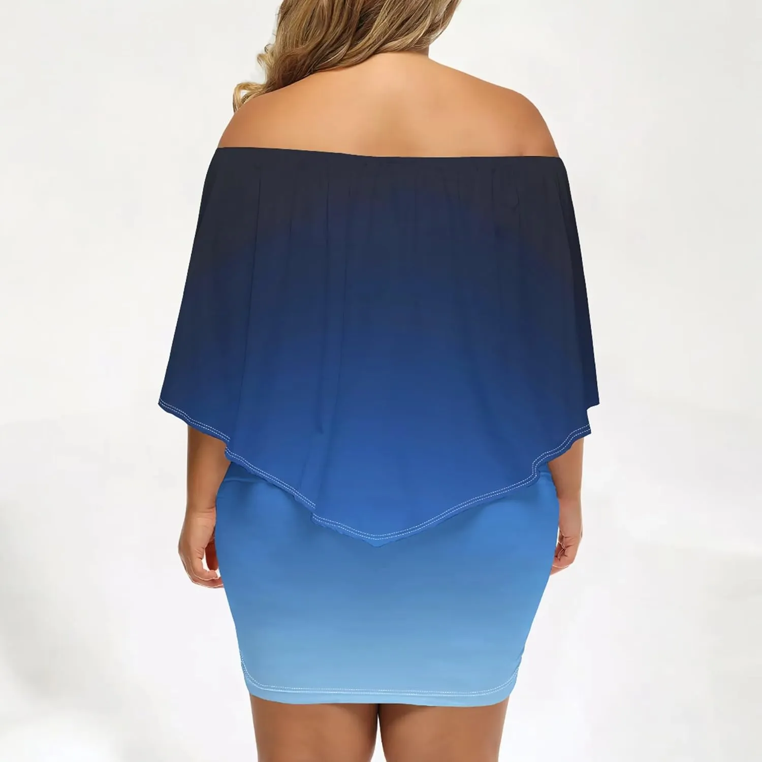Plus Size Dresses for Curvy Women Off The Shoulder Bodycon Ruffles Multiple Dressing Layered Wedding Guest Party Mini Dress