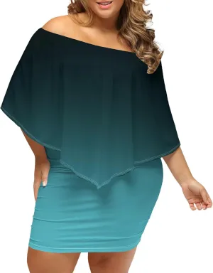 Plus Size Dresses for Curvy Women Off The Shoulder Bodycon Ruffles Multiple Dressing Layered Wedding Guest Party Mini Dress