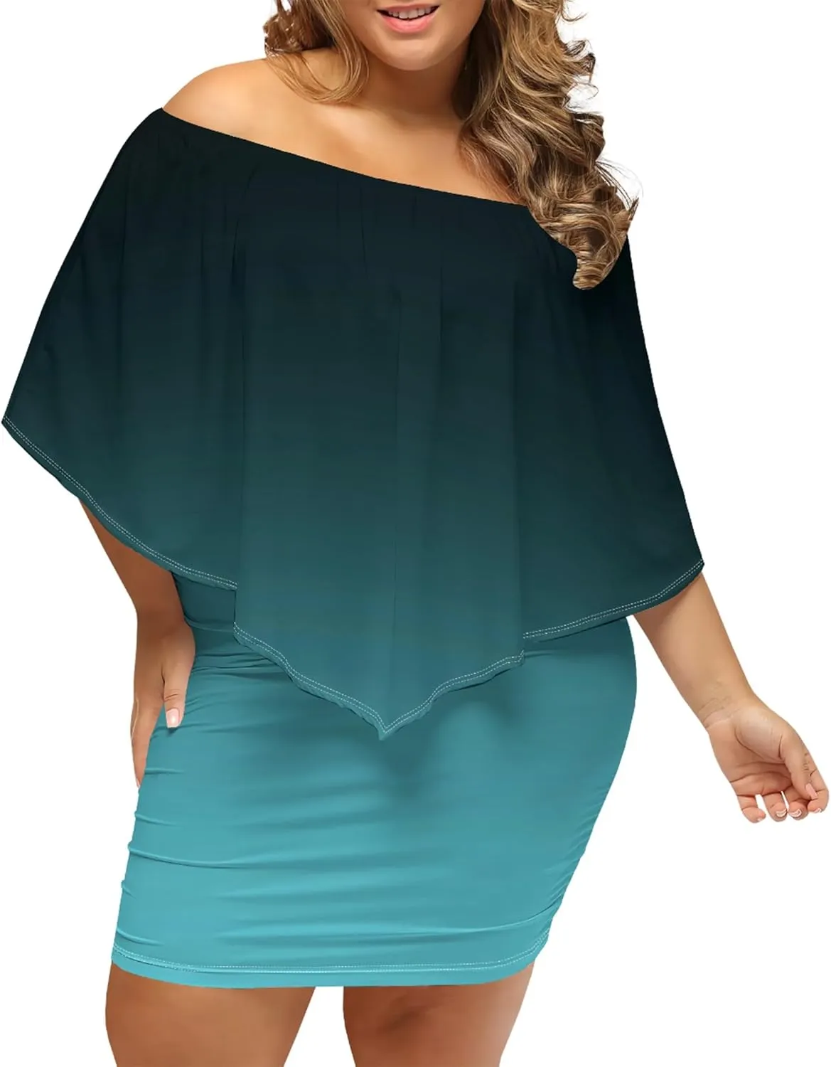 Plus Size Dresses for Curvy Women Off The Shoulder Bodycon Ruffles Multiple Dressing Layered Wedding Guest Party Mini Dress