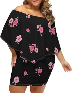 Plus Size Dresses for Curvy Women Off The Shoulder Bodycon Ruffles Multiple Dressing Layered Wedding Guest Party Mini Dress