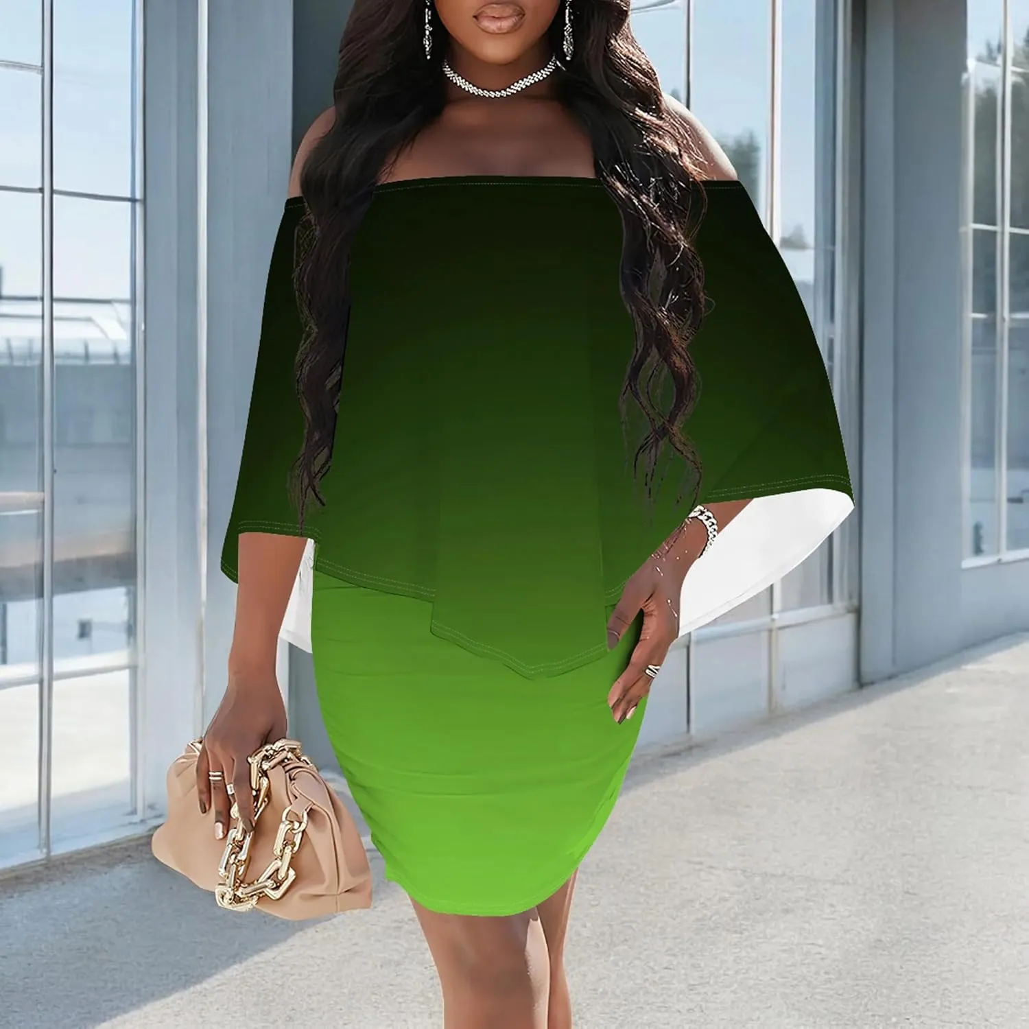 Plus Size Wedding Guest Dress Off Shoulder Ruched Bodycon Ruffles Sexy Wrap Night Club Elegant Mini Dress with High Low Hem