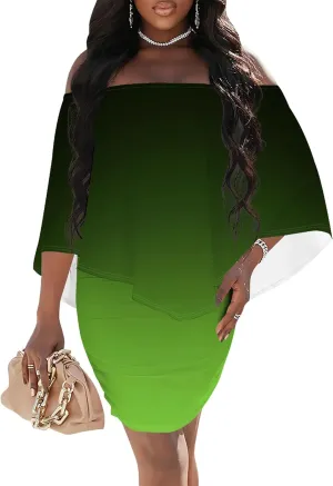 Plus Size Wedding Guest Dress Off Shoulder Ruched Bodycon Ruffles Sexy Wrap Night Club Elegant Mini Dress with High Low Hem