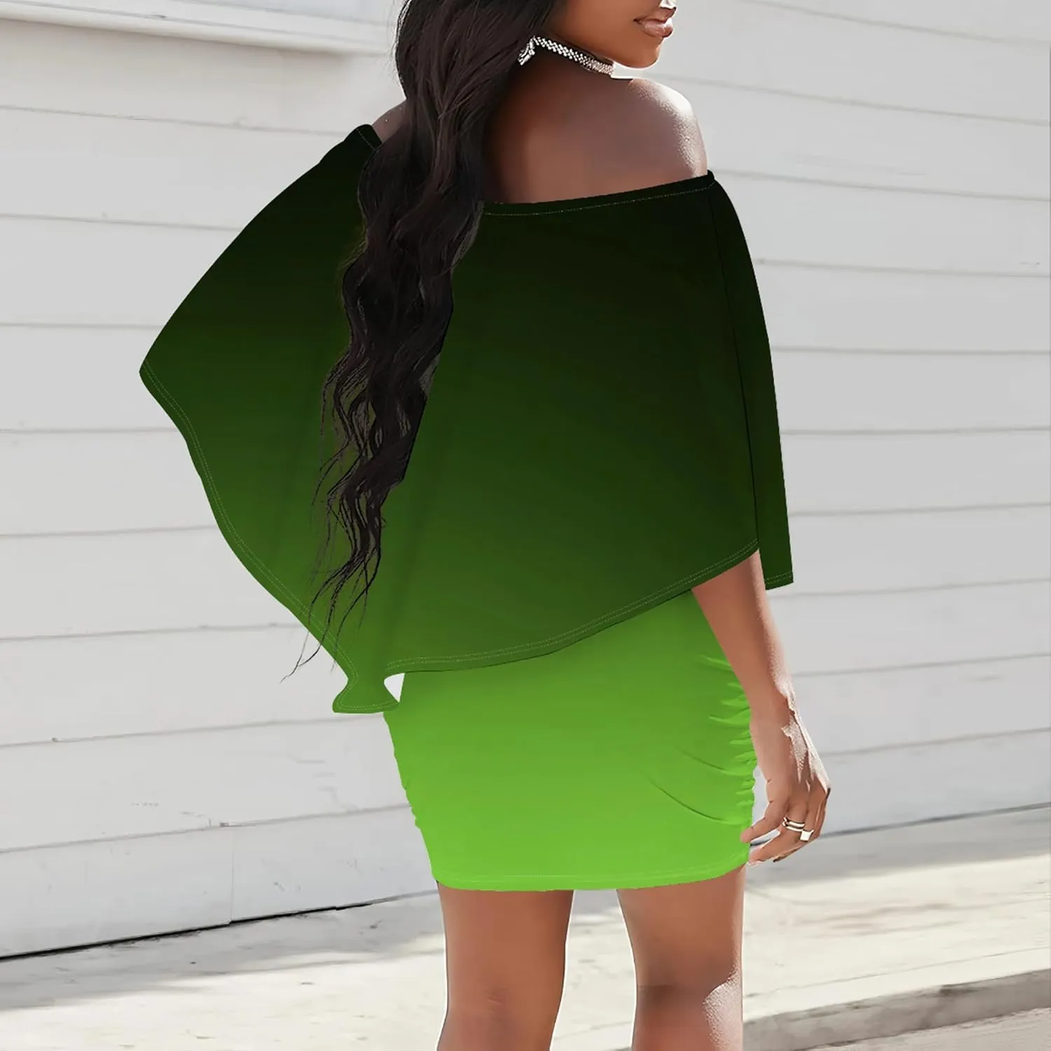 Plus Size Wedding Guest Dress Off Shoulder Ruched Bodycon Ruffles Sexy Wrap Night Club Elegant Mini Dress with High Low Hem