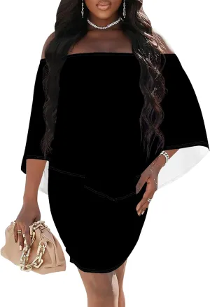 Plus Size Wedding Guest Dress Off Shoulder Ruched Bodycon Ruffles Sexy Wrap Night Club Elegant Mini Dress with High Low Hem