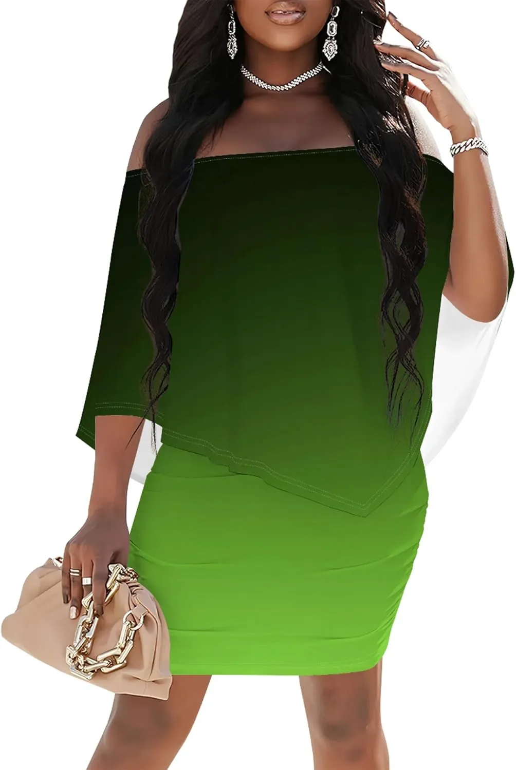 Plus Size Wedding Guest Dress Off Shoulder Ruched Bodycon Ruffles Sexy Wrap Night Club Elegant Mini Dress with High Low Hem