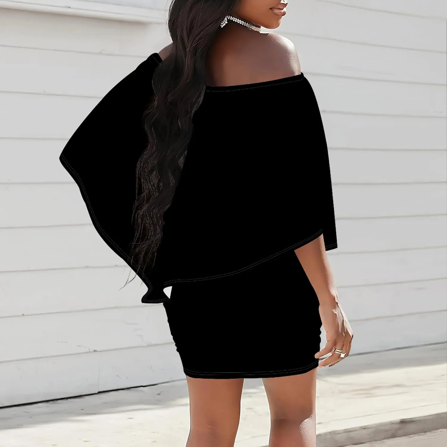 Plus Size Wedding Guest Dress Off Shoulder Ruched Bodycon Ruffles Sexy Wrap Night Club Elegant Mini Dress with High Low Hem