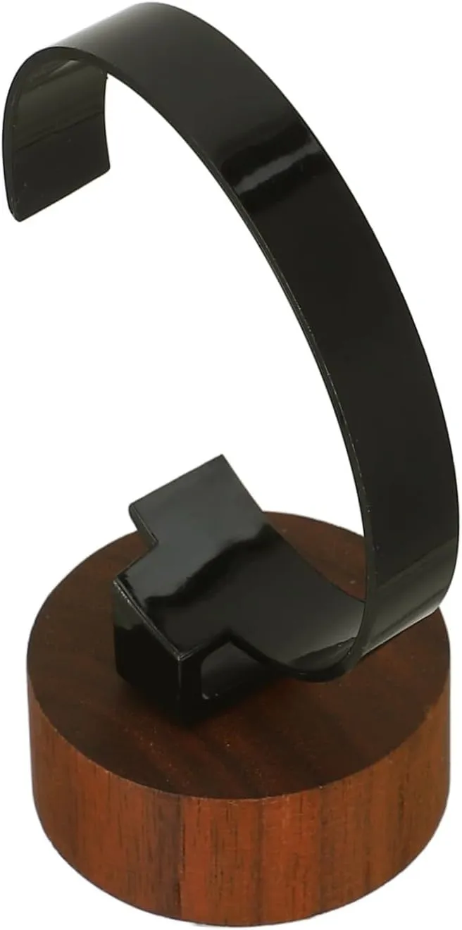 PRETYZOOM Ring Shaped Acrylic Watch Holder with Walnut Base Elegant Watch Display Stand for Organized Storage Minimalist Design for Men Women Dresser for Home and Retail