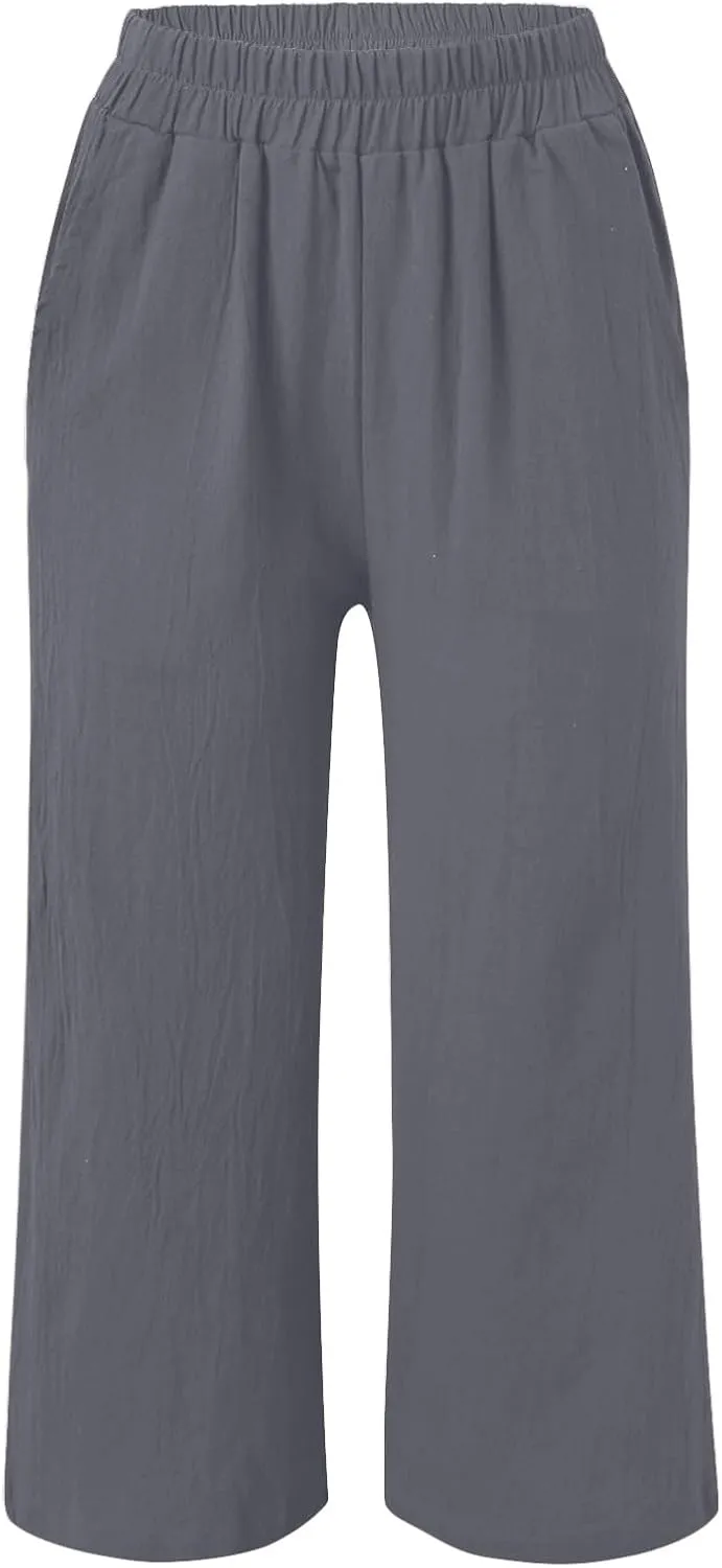 PTOLOCIF Linen Beach Pants Women,Cotton Linen Palazzo Pants Drawstring Elastic Waist Beach Pants Wide Leg Dress Pants
