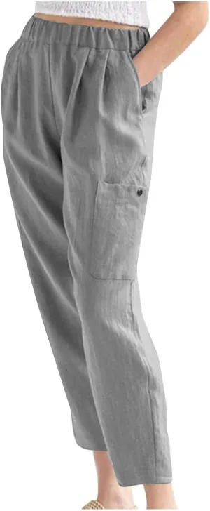 PTOLOCIF Linen Pants Women Summer,Baggy Linen Pants Summer Lightweight High Waist Palazzo Pants Loose Straight Leg Pants