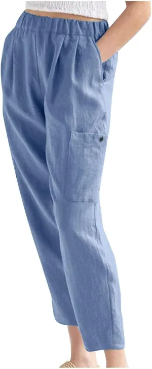 PTOLOCIF Linen Pants Women Summer,Baggy Linen Pants Summer Lightweight High Waist Palazzo Pants Loose Straight Leg Pants
