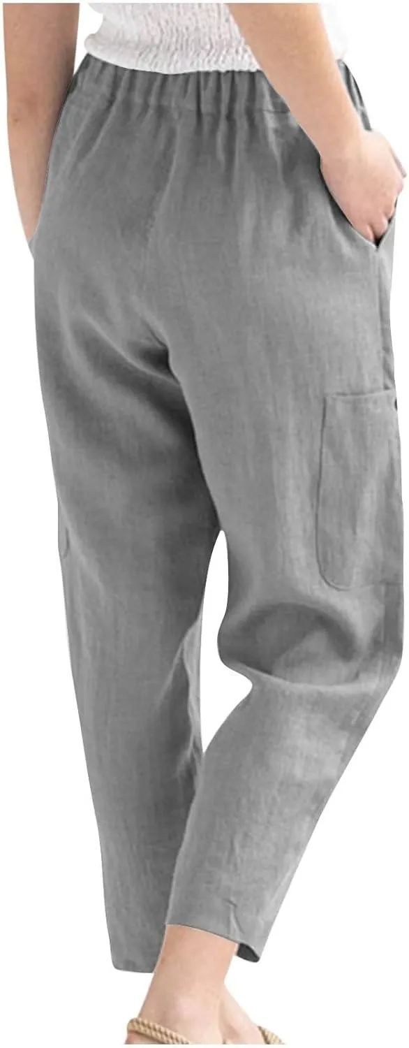 PTOLOCIF Linen Pants Women Summer,Baggy Linen Pants Summer Lightweight High Waist Palazzo Pants Loose Straight Leg Pants