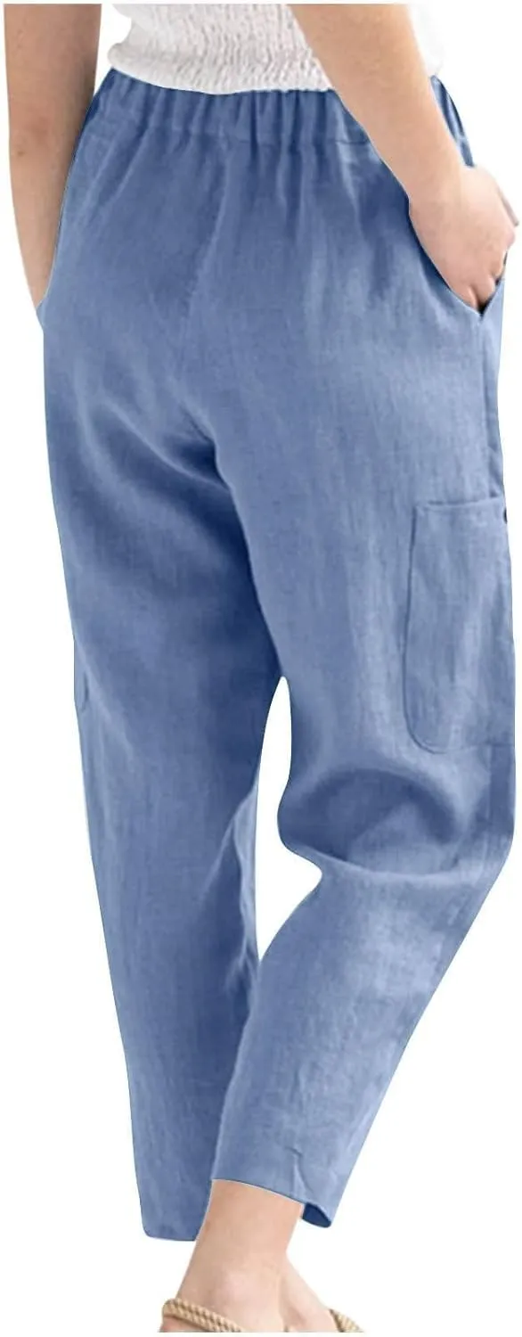 PTOLOCIF Linen Pants Women Summer,Baggy Linen Pants Summer Lightweight High Waist Palazzo Pants Loose Straight Leg Pants