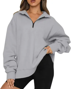 Quarter Zip Pullover for Women Fall Drop Shoulder Sweaters Casual Sweatshirt Half Zip Blouses Long Sleeve Y2k Clothes
