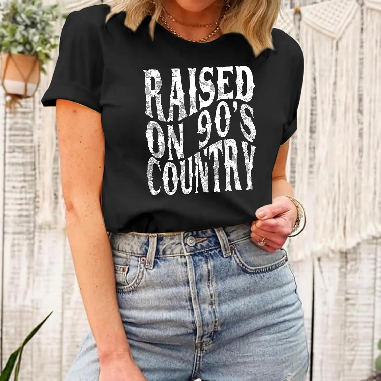 Raised On 90s Funny Country Music Shirt Graphic Band Tees for Women Vintage Cowgirl Rodeo Concert T Shirts Retro Tops