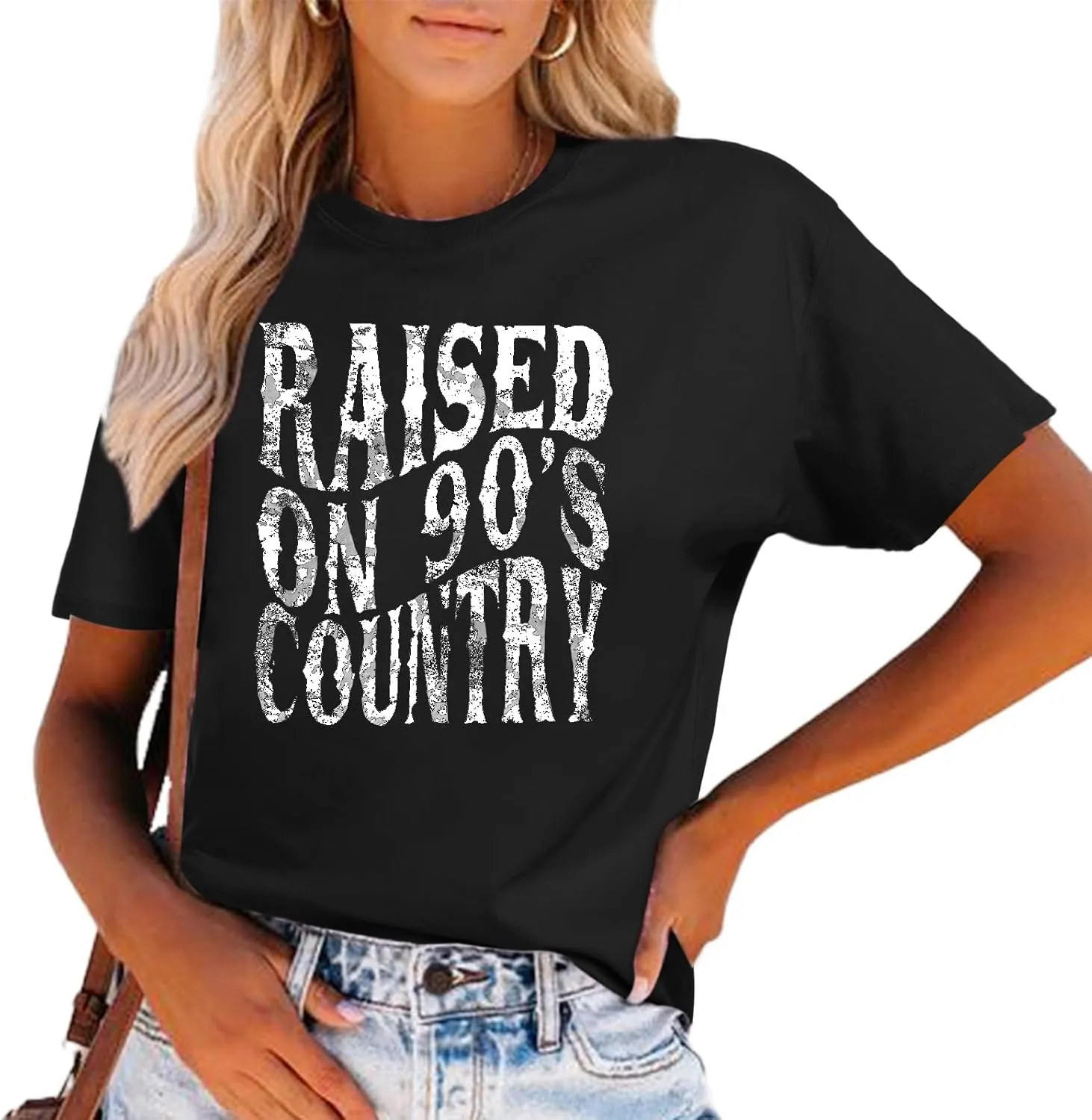 Raised On 90s Funny Country Music Shirt Graphic Band Tees for Women Vintage Cowgirl Rodeo Concert T Shirts Retro Tops