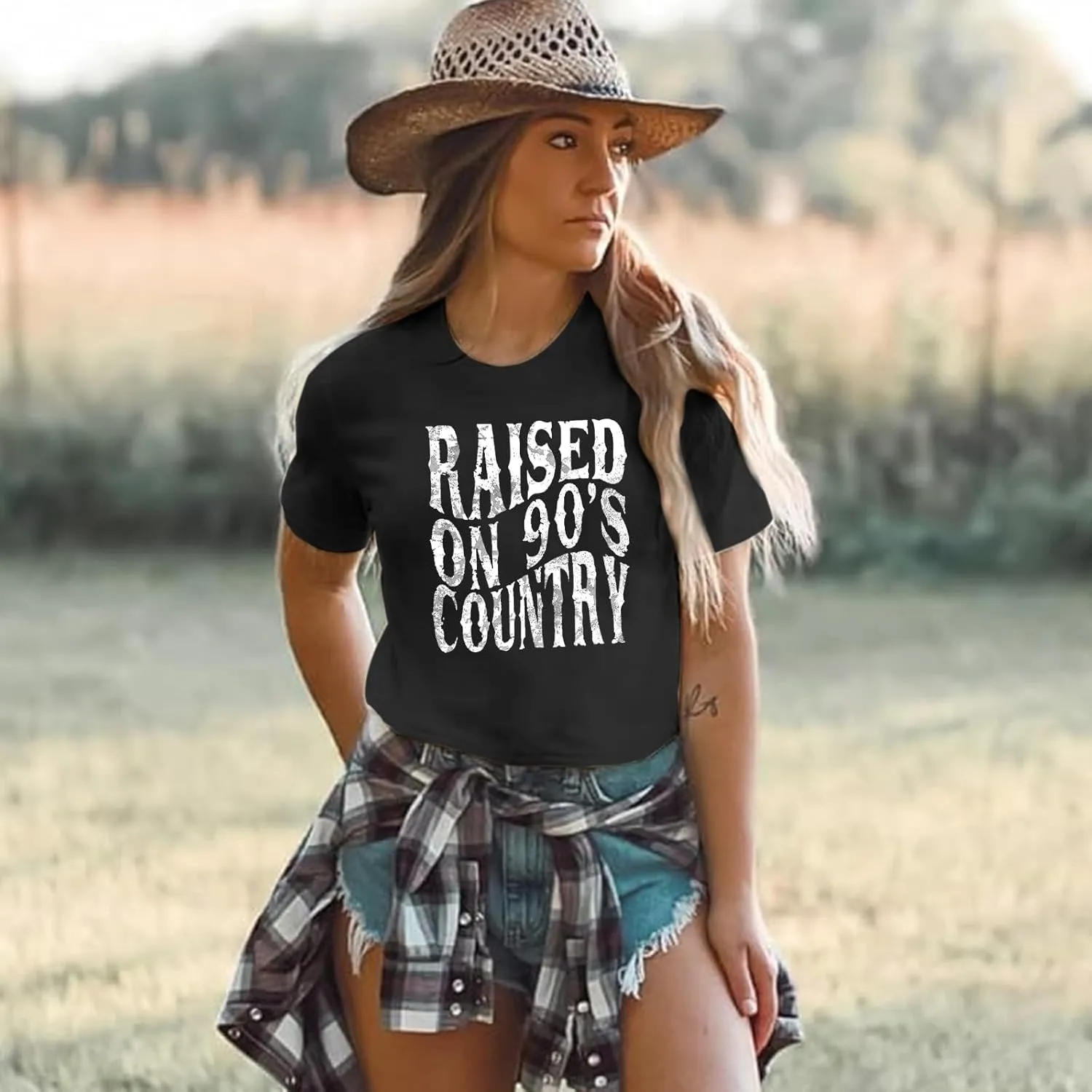 Raised On 90s Funny Country Music Shirt Graphic Band Tees for Women Vintage Cowgirl Rodeo Concert T Shirts Retro Tops