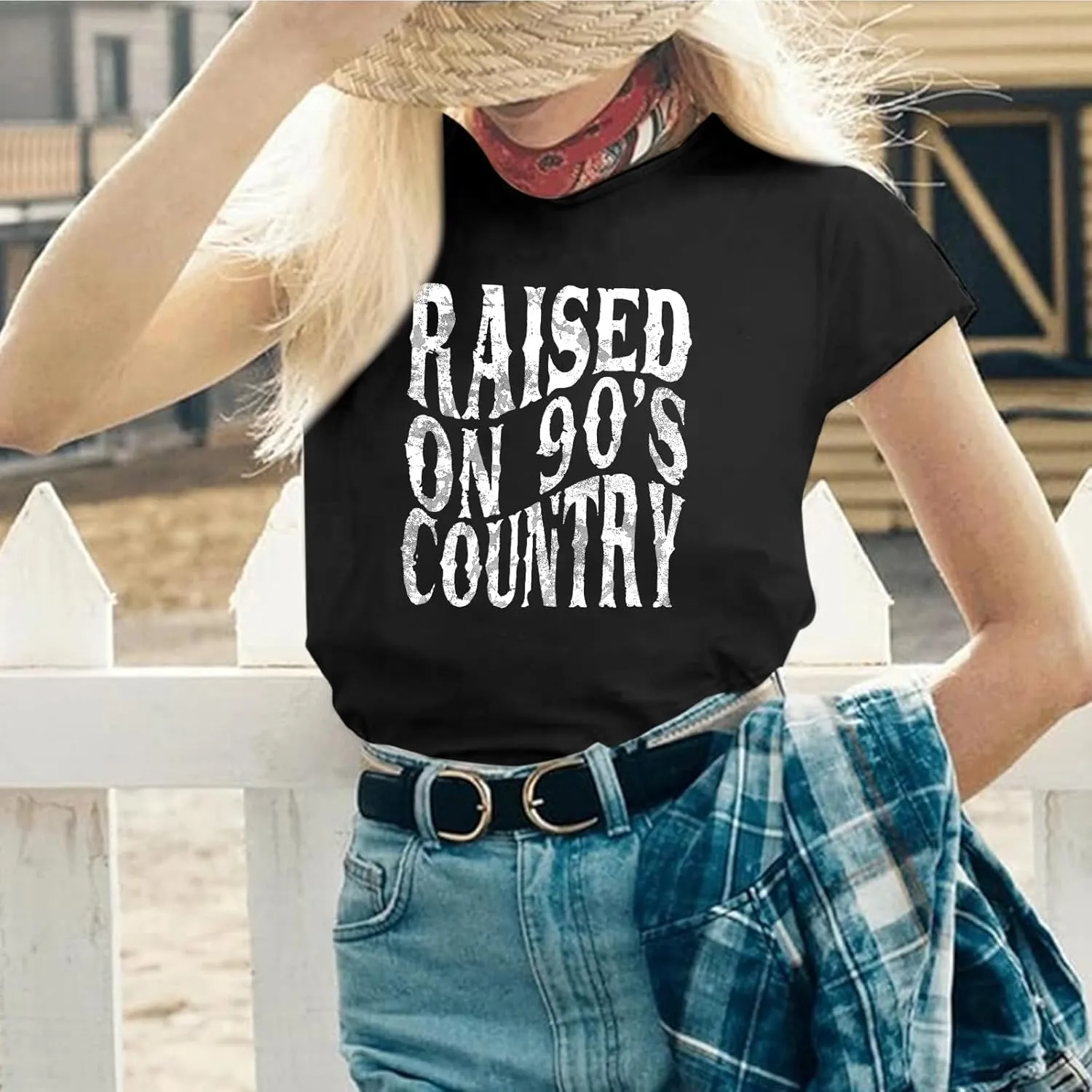 Raised On 90s Funny Country Music Shirt Graphic Band Tees for Women Vintage Cowgirl Rodeo Concert T Shirts Retro Tops