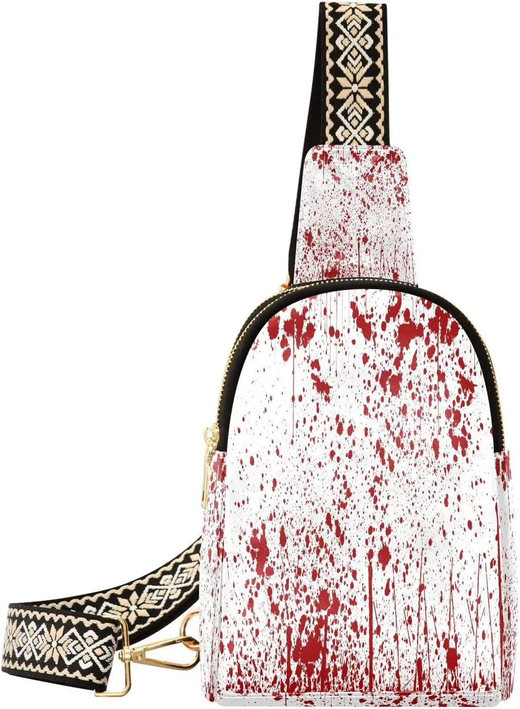 Red Blood Splatter Fanny Pack Crossbody PC Leather Small Sling Bag for Women Halloween Theme Fashion Waist Packs Chest Bag for Travel Sports Running Hiking