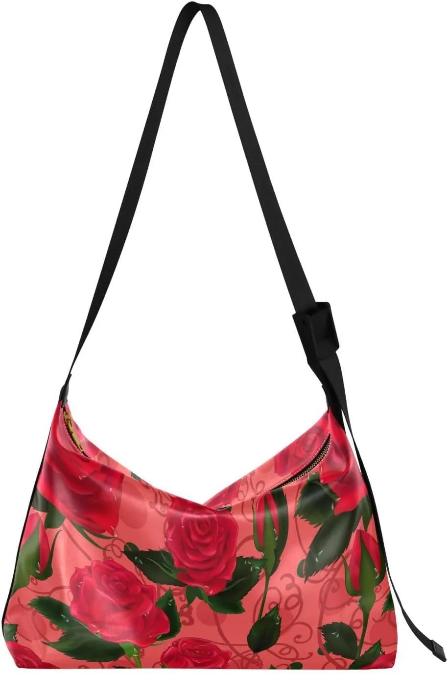 Red Blooming Rose Hobo Crossbody Bags for Women Leather Large Shoulder Bag Cross Body Floral Pattern Trendy Womens Tote Bags Handbag for Travel Shopping