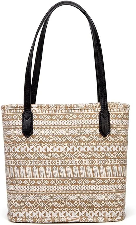 Retro Handbag for Women Ethnic Style Print Shoulder Bag Canvas Tote Bag Top Handle Satchel Large Capacity Purse