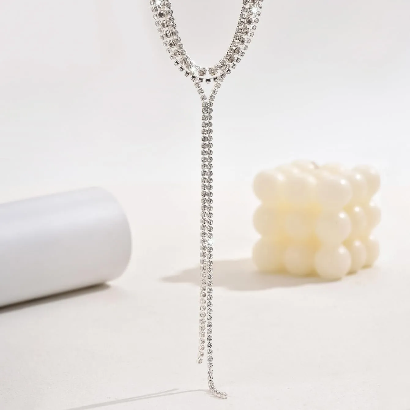 Rhinestone Statement Necklace Layered Sexy Choker Necklace Long Layered Necklaces for Women Multilayered Y Long Rhinestones Choker Necklaces