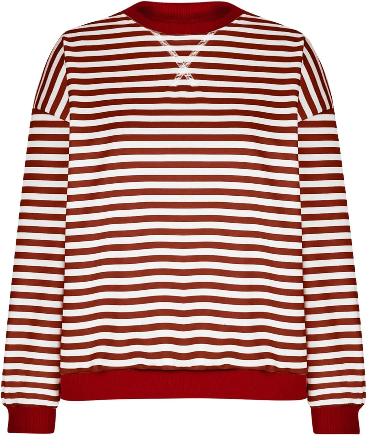 RKSTN Womens Casual Striped Tops Long Sleeve Shirts Crewneck Oversized Sweatshirts 2024 Trendy Fall Clothes