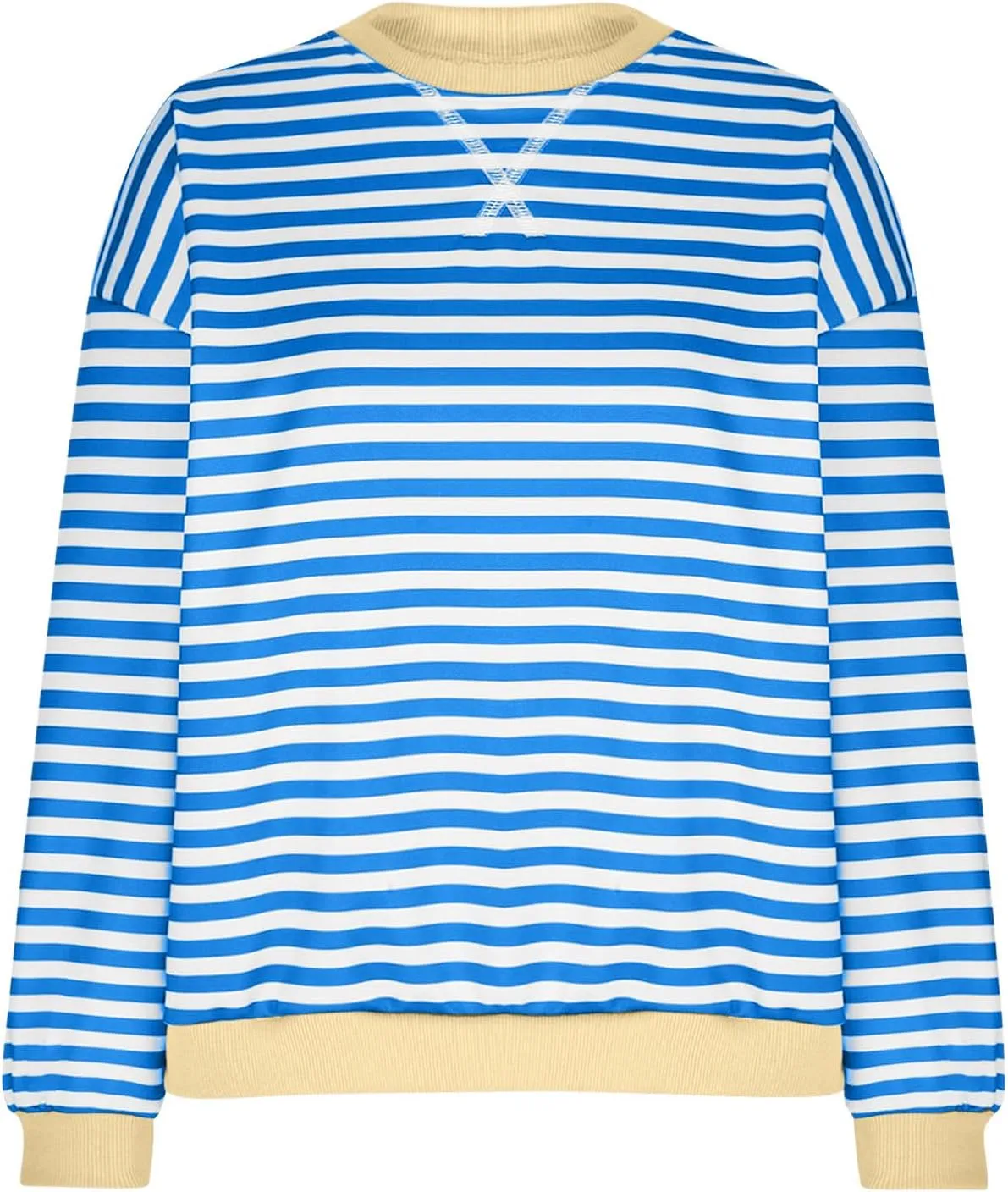 RKSTN Womens Casual Striped Tops Long Sleeve Shirts Crewneck Oversized Sweatshirts 2024 Trendy Fall Clothes