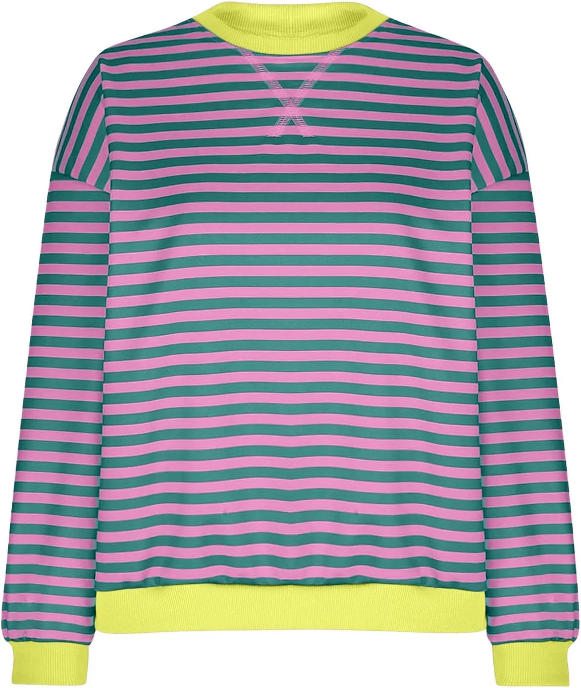 RKSTN Womens Casual Striped Tops Long Sleeve Shirts Crewneck Oversized Sweatshirts 2024 Trendy Fall Clothes