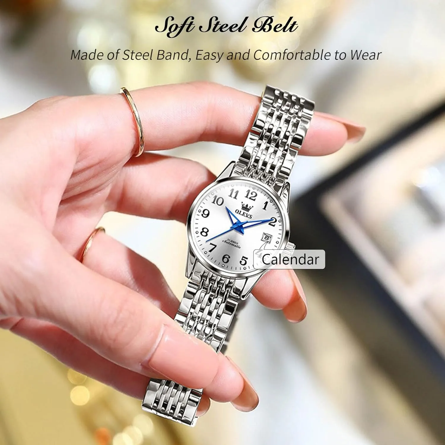 RORIOS Ladies Mechanical Wristwatch Women's Elegant Watch Minimalist Automatic Fashion Stainless Steel Watches Self-Winding Luminous