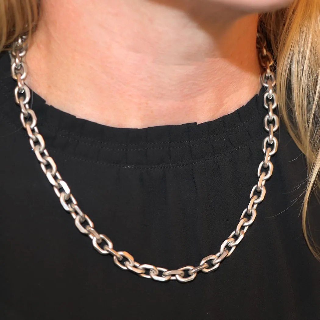 Rosemarie & Jubalee Women's Stunning Matte Metal Diamond Cut Chunky Cable Link Necklace Chain, 20" 3" Extender