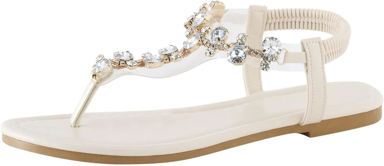Sandals for Women Casual Elastic Flat Sandals 2025 Summer Beach Vacation Shoes Ankle Strap Flip Flops Sandal
