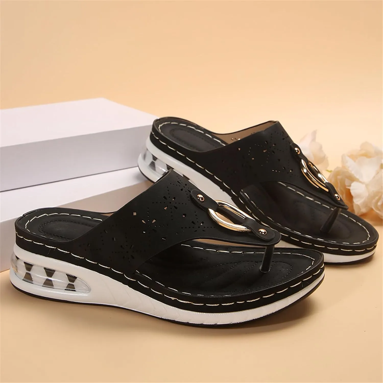 Sandals for Women Wedge Shoes Comfortable Orthopedic with Arch Support Flip Flops Sandals Comfort Comfortable Beach Dressy Summer Slippers Casual Walking Split Toed Thong Wedges Sandal