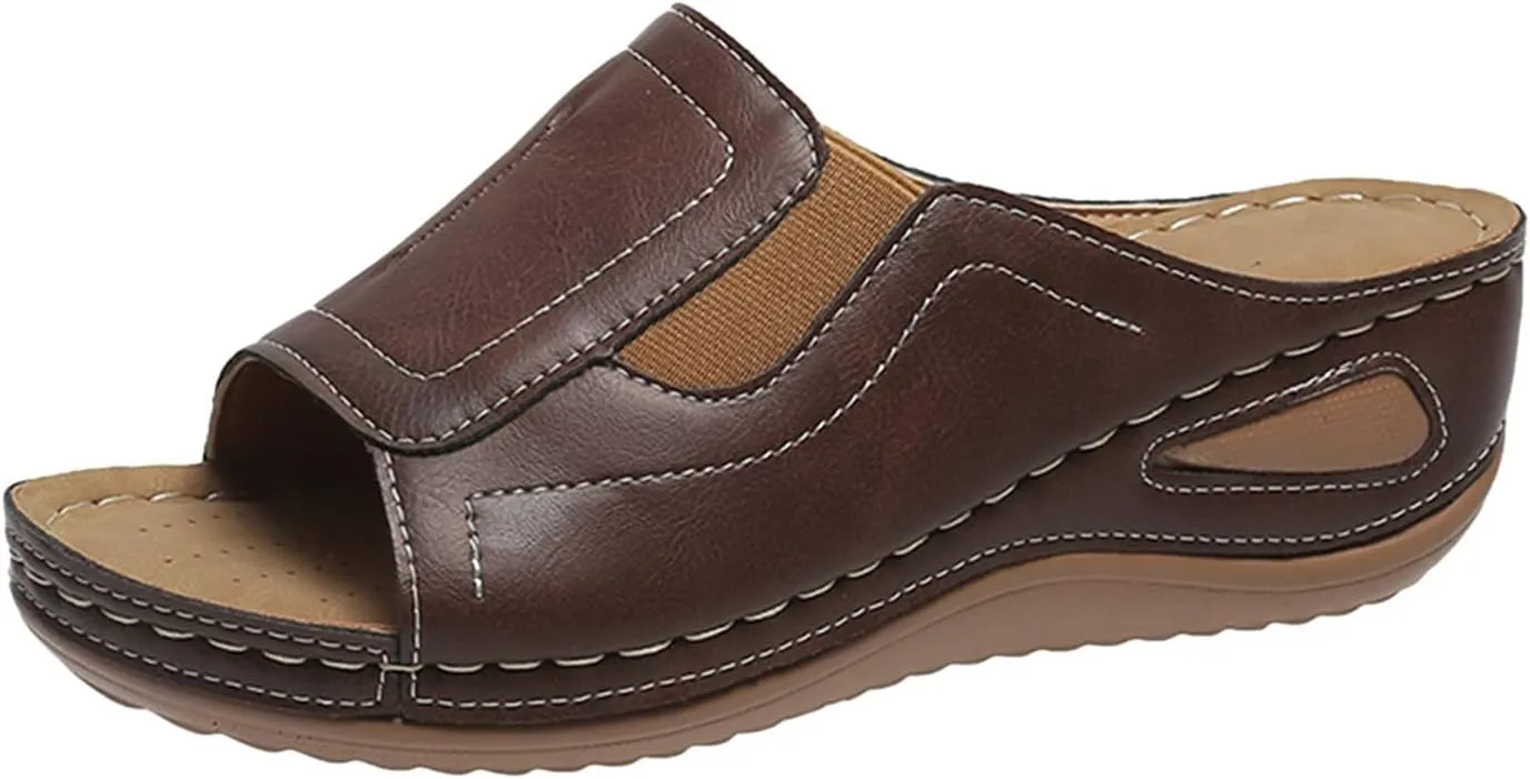Sandals Women Arch Support Sandals Comfort Leather Slippers Wide Width Platform Wedge Sandal Casual Walking Shoes