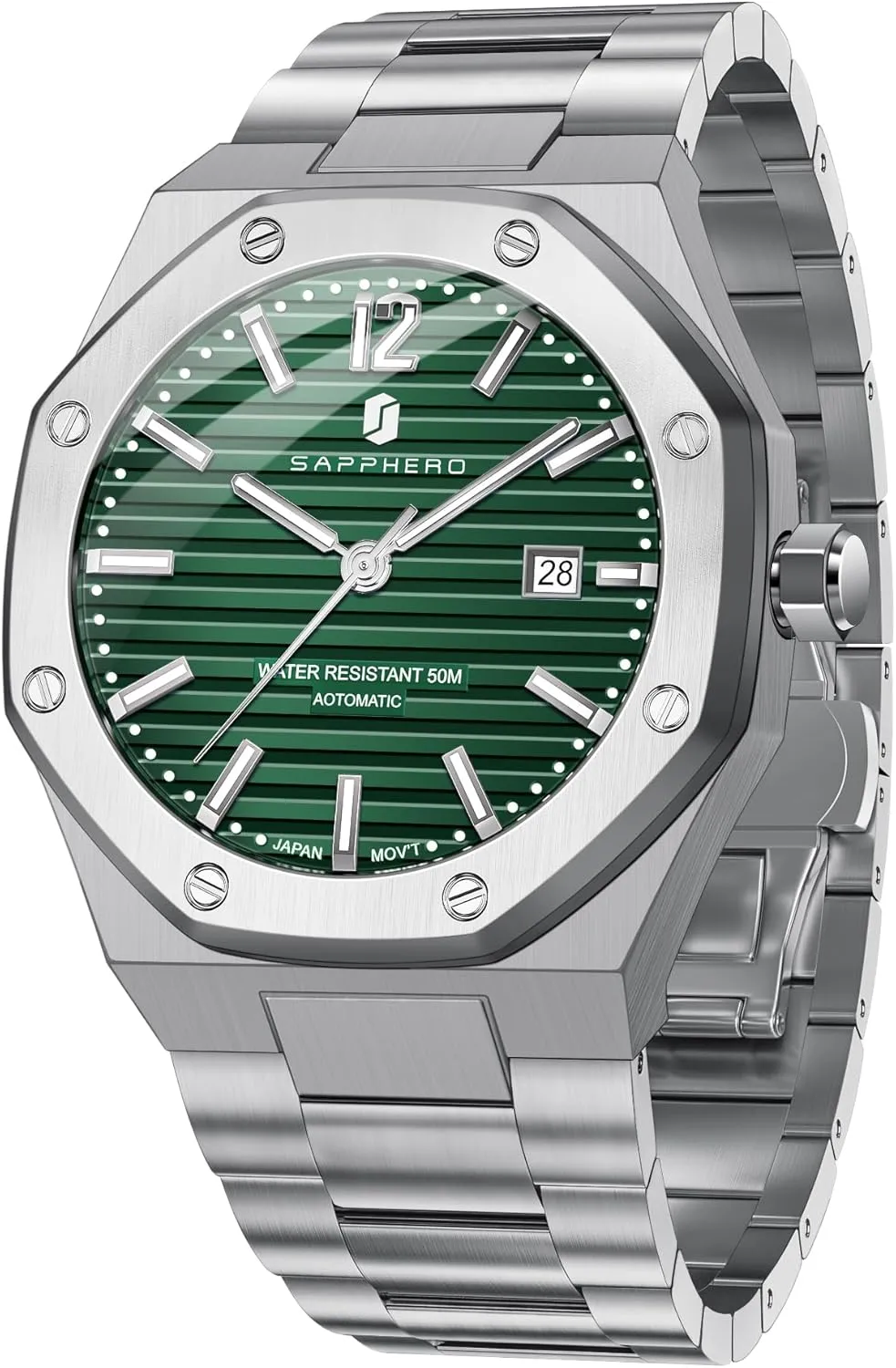 SAPPHERO Mens Watches 50M Waterproof, Men's Mechanical Automatic Watch, Modern Stylish Business Stainless Steel Strap Watch for Men with Date Elegant Mens Gift