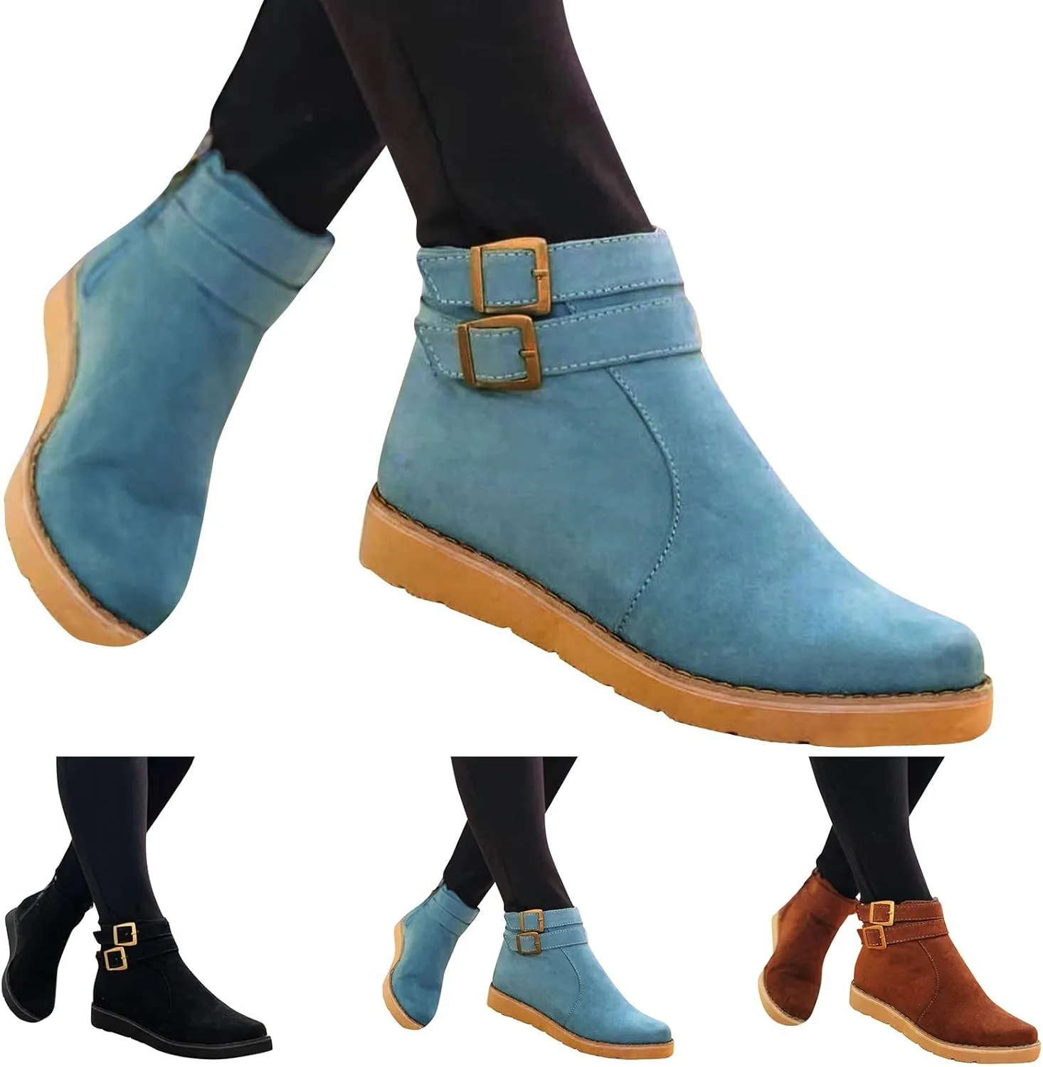 SBGMoSJ Ankle Boots for Women Wide Width Womens Black Lace Up Ankle Boots Low Heel Ankle Boots Wide Width for Women Light Brown Short Cowboy Boots for Women Women's Boots Ankle Blue