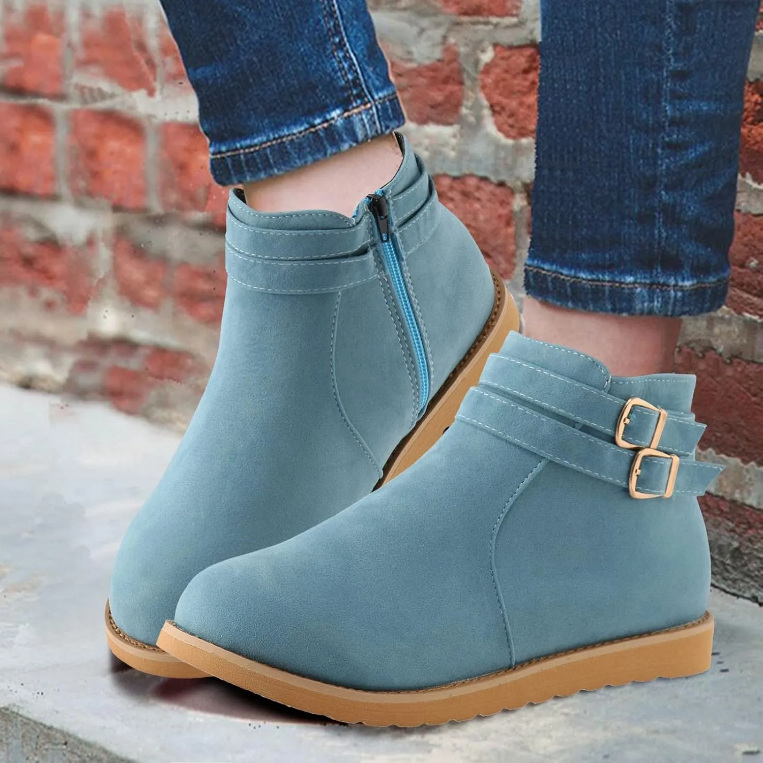 SBGMoSJ Ankle Boots for Women Wide Width Womens Black Lace Up Ankle Boots Low Heel Ankle Boots Wide Width for Women Light Brown Short Cowboy Boots for Women Women's Boots Ankle Blue