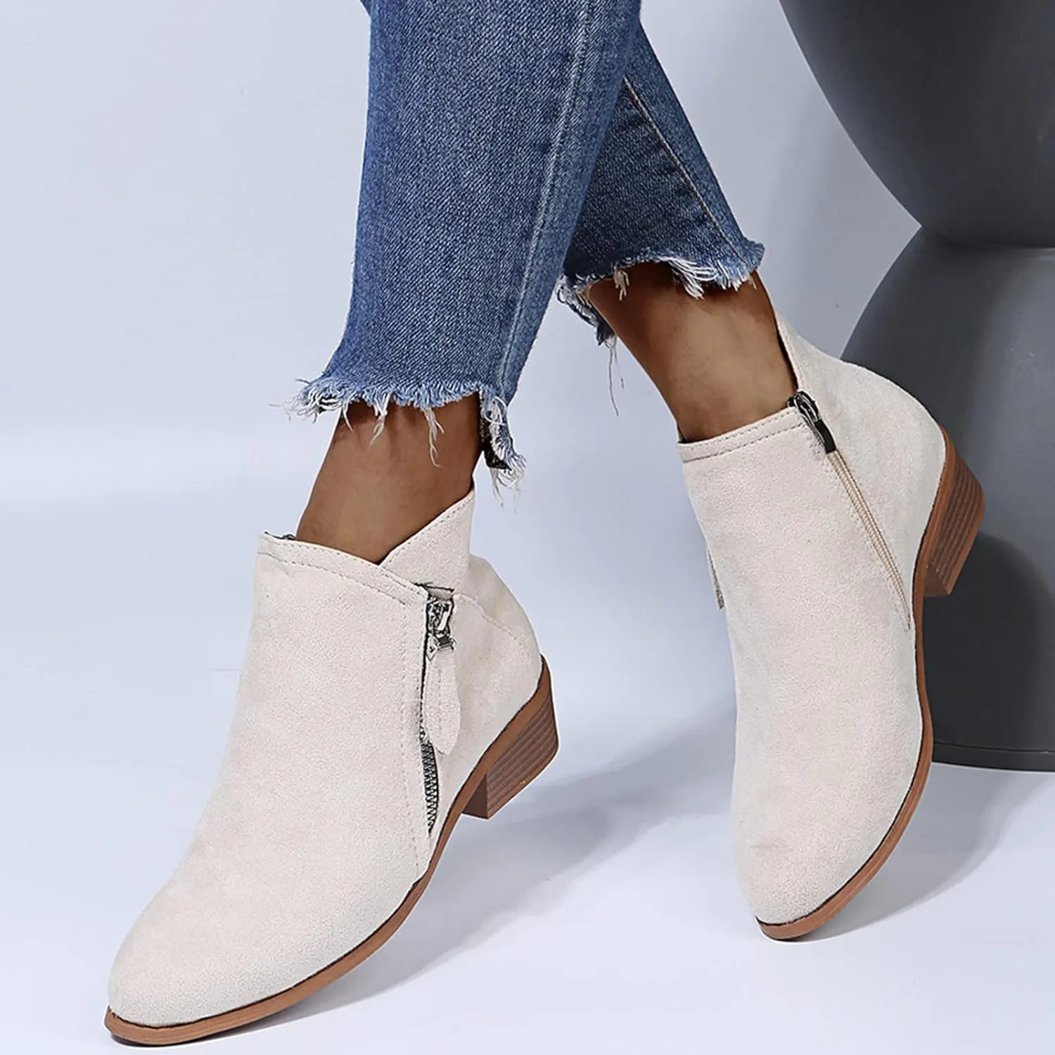 SBGMoSJ Ankle Boots for Women Wide Width Womens Black Lace Up Ankle Boots Low Heel Ankle Boots Wide Width for Women Light Brown Short Cowboy Boots for Women Women's Boots Ankle Blue