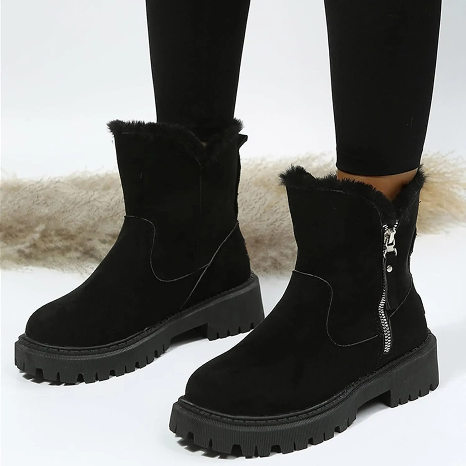 SBGMoSJ Winter Boots for Women Waterproof Size 12 Womens Winter Boots Wide Width Mid Calf Warm Winter Boots Women Size 11 Womens Waterproof Boots Botas Para Frio Mujeres