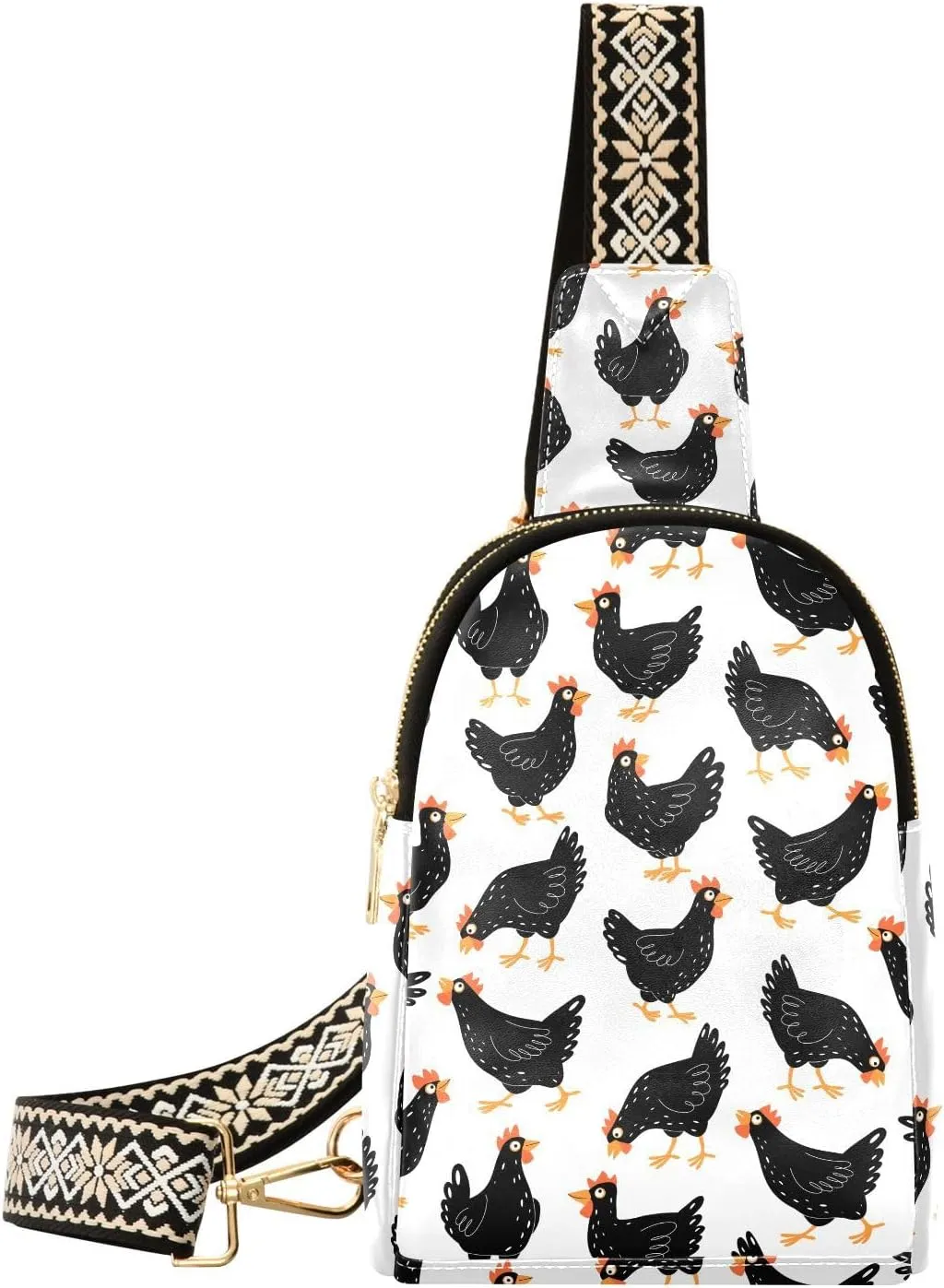 Seamless Pattern with Chicken Fanny Pack Crossbody PC Leather Small Sling Bag for Women Cartoon Fashion Waist Packs Chest Bag for Travel Sports Running Hiking