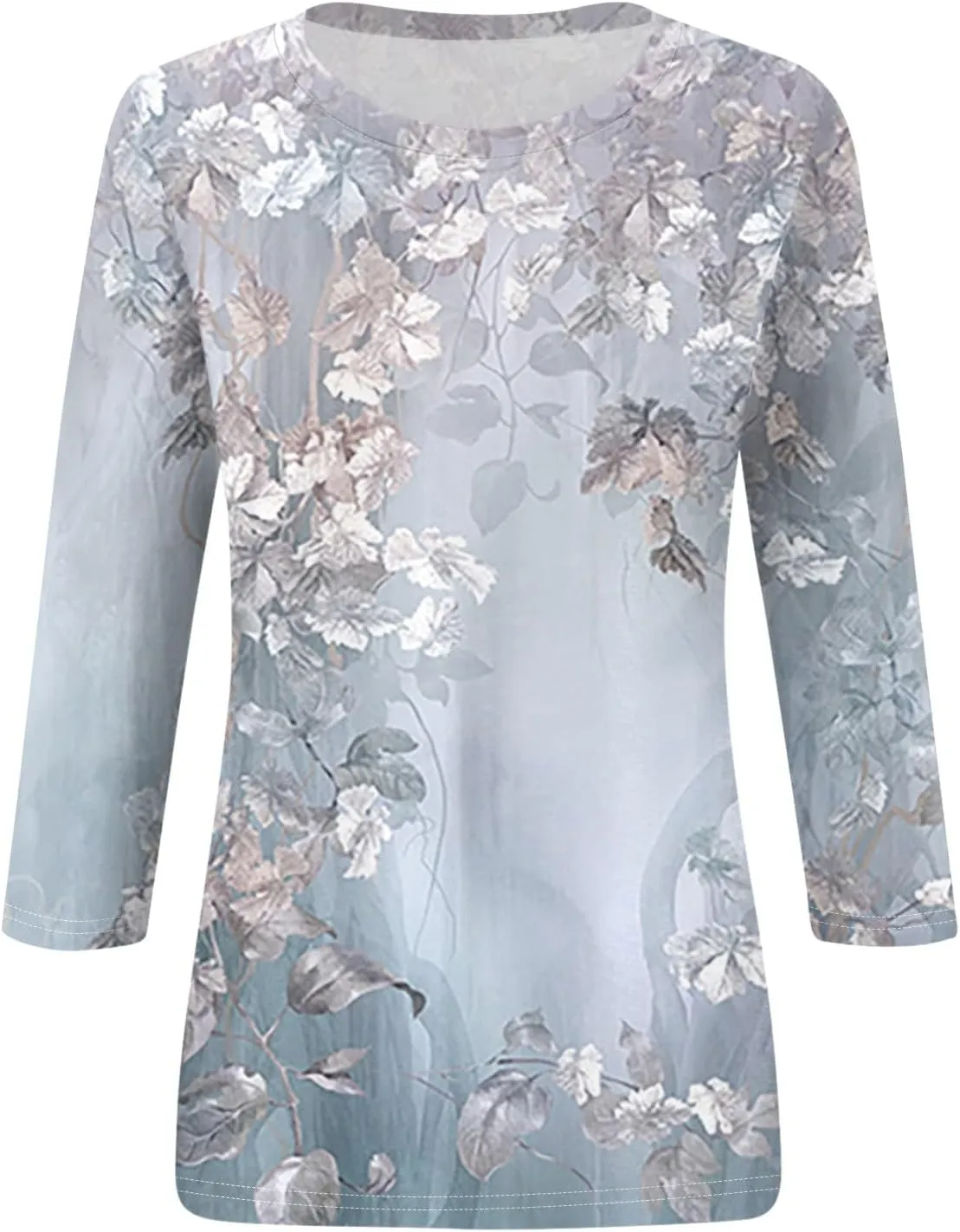 SERYU 3/4 Sleeve Tops for Women Round Neck Loose Casual Shirts Blouses Floral Print Tshirts