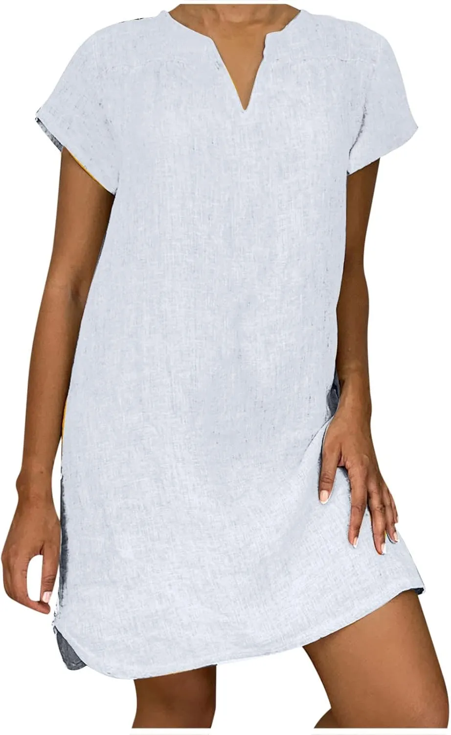 Shirt Dresses for Women Cap Sleeved Vintage Cotton Linen Long Dress Loose Fit Crewneck Casual Summer Dress Pockets