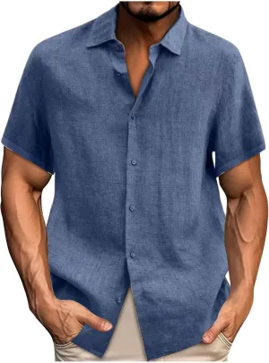 Short Sleeve Button Down Shirt for Men Casual Collared Linen Shirts Vacation Beach Outfits Textured Shirts
