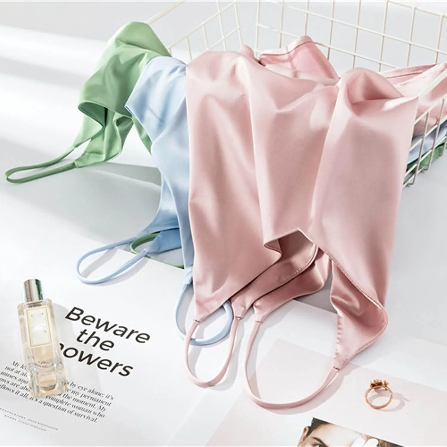 Silk Camisole Tops for Women Casual V Neck Satin Tank Top Comfy Spaghetti Strap Summer Blouses Basic Cami